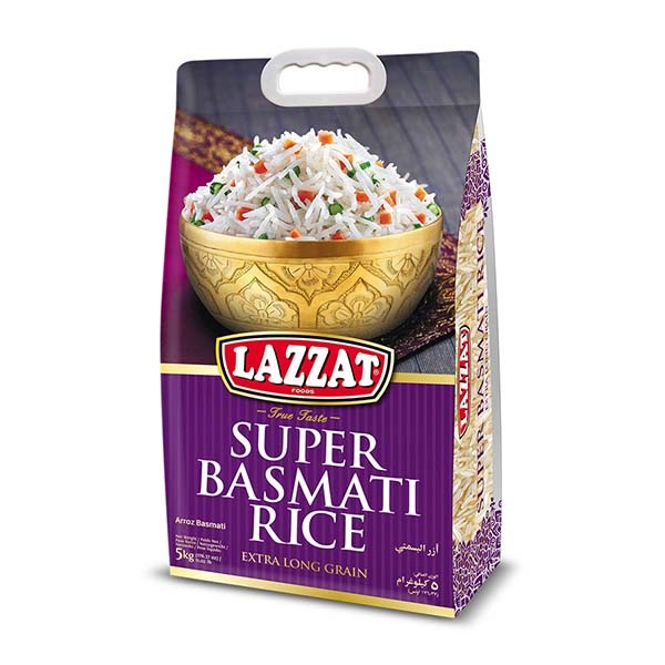 Lazzat Super Basmati Rice, 5Kg (Extra Long Grain Streamed Basmati)